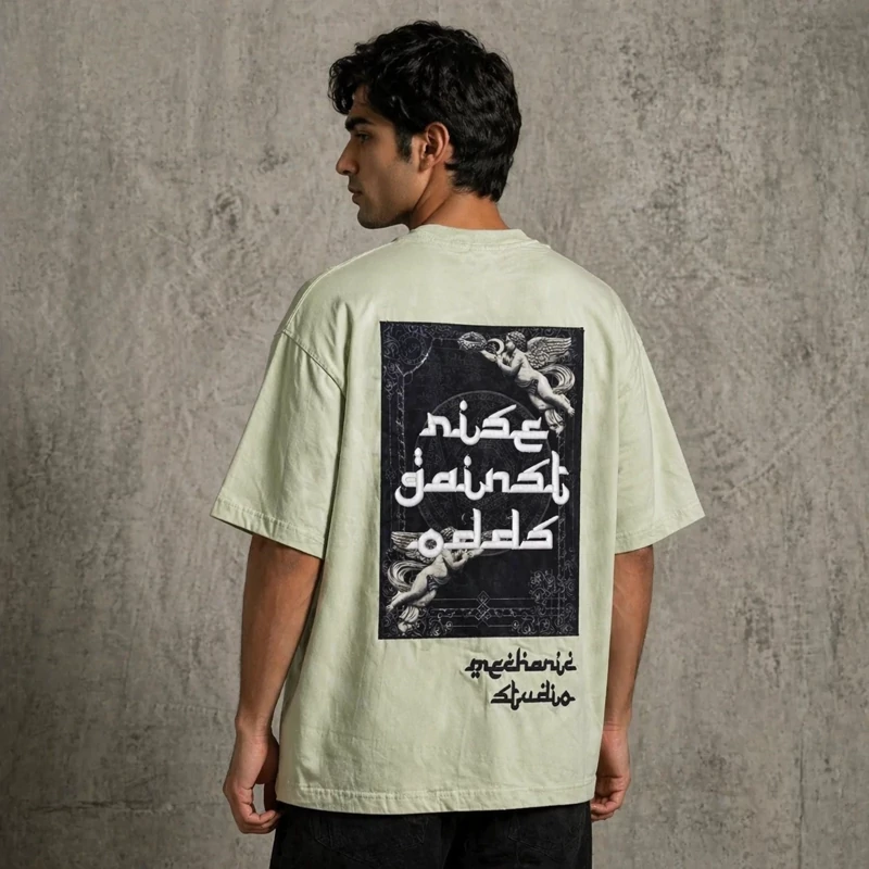 تیشرت مردانه مچینست قواره باکسی پشت فانتزی 