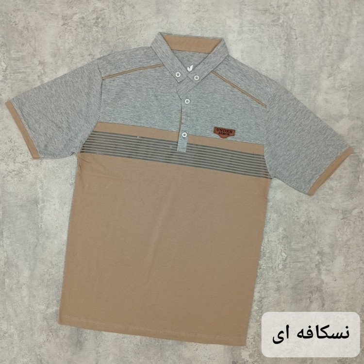 تیشرت مردانه یقه دار ملانژ پنبه قواره کوچک