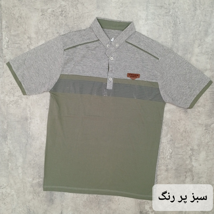تیشرت مردانه یقه دار ملانژ پنبه قواره کوچک