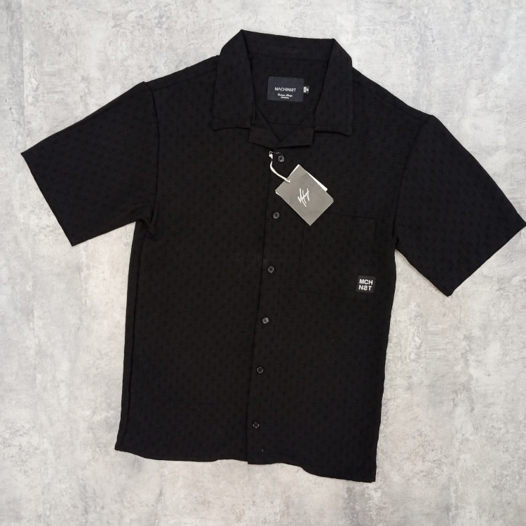 پیراهن مردانه لینن طرحدار آستین کوتاه یقه انگلیسی