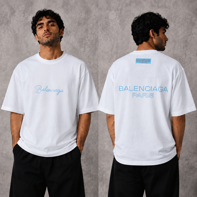 تیشرت مردانه پشت چاپ دورس دو نخ Balenciaga قواره باکسی