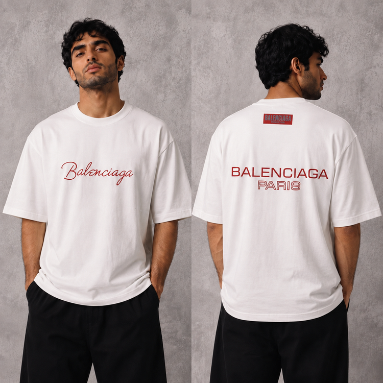 تیشرت مردانه پشت چاپ دورس دو نخ Balenciaga قواره باکسی